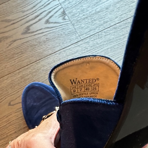 Wanted Womens Navy Velvet Slip-On Loafers - Picture 4 of 7